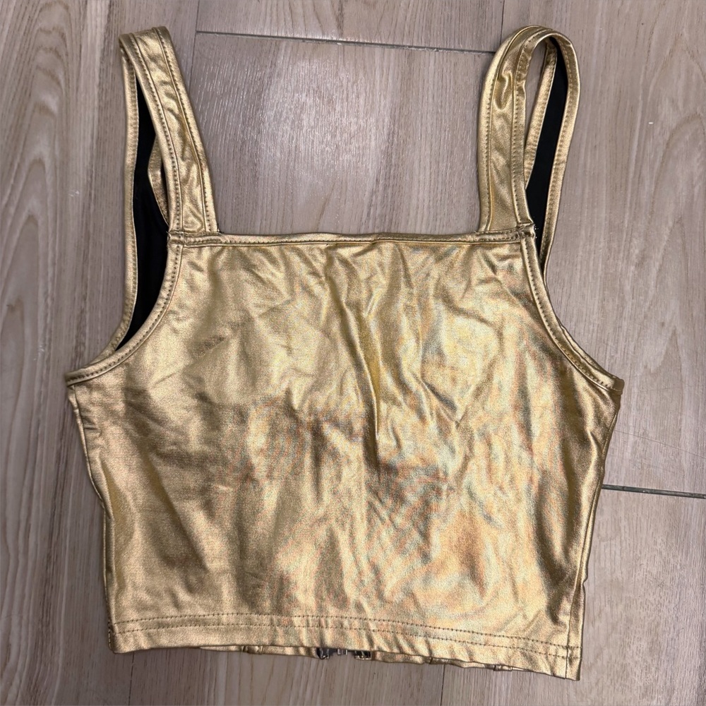 Y2K Maximalist Gold Metallic Crop Top - Size XS - Picture 4 of 6